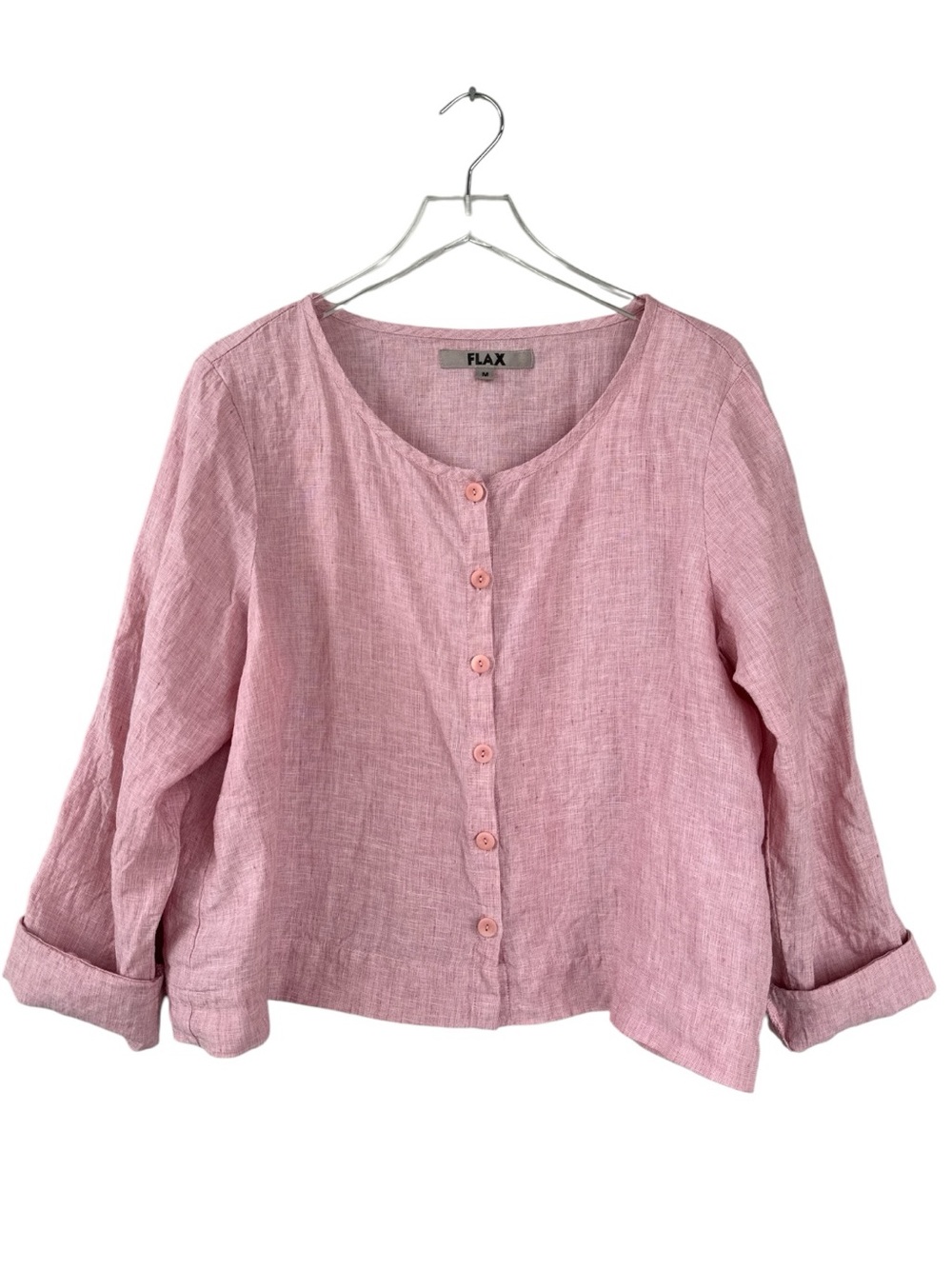 FLAX 100% Linen Button Front Top | Pink | Size Medium
